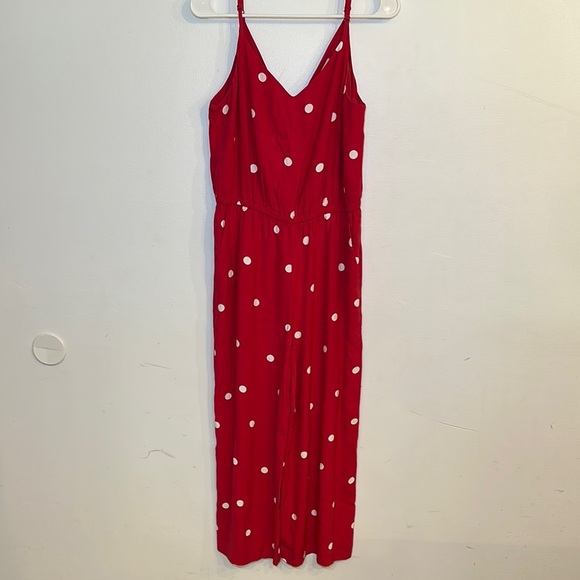 Ann Taylor LOFT Polka Dot Wide Leg Crop Jumpsuit Red White Size Small - Picture 2 of 9